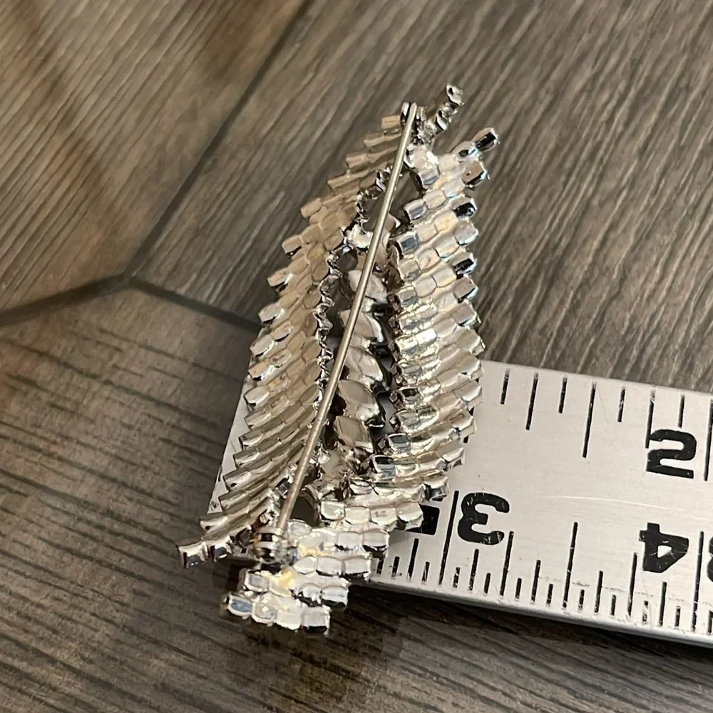 Vintage Rhinestone Clear & Gunmetal Rhinestone Brooch